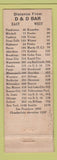 Matchbook Cover - D&D Bar Chamberlain SD