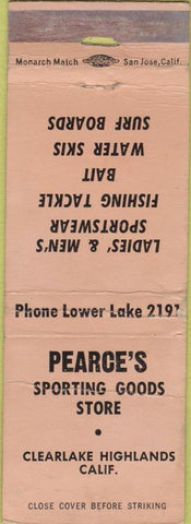 Matchbook Cover - Pearce's Sporting Goods Clearlake Highlands CA WEAR