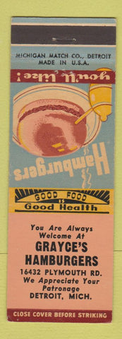 Matchbook Cover - Grayce's Hamburgers Detroit MI