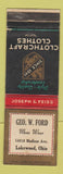 Matchbook Cover - Clothcraft Clothes Geo Ford Lakewood OH