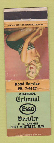 Matchbook Cover - Colonial Esso oil gas  pinup Hawkin's Amoco