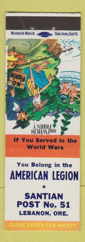 Matchbook Cover - American Legion Santian Post Lebanon OR hillbilly