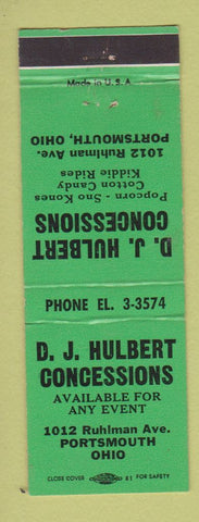 Matchbook Cover - DJ Hulbert Concessions Portsmouth OH