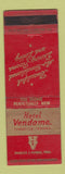 Matchbook Cover - Hotel Vendome Evansville IN WEAR
