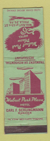Matchbook Cover - Walnut Park Plaza Hotel Philadelphia PA