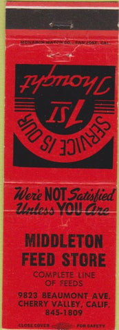 Matchbook Cover - Middleton Feed Store Cherry Valley CA