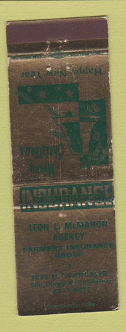 Matchbook Cover - Leon McMAhon Farmers Insurance San Diego CA Christmas