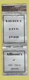 Matchbook Cover - Allison's Candy Denver Colorado WORN