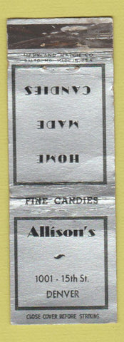 Matchbook Cover - Allison's Candy Denver Colorado WORN