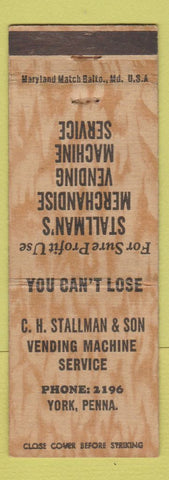 Matchbook Cover - CH Stallman Vending York PA