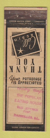 Matchbook Cover - Popular Eating House Marseilles IL ARROW STAMPED