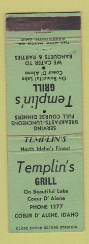 Matchbook Cover - Templin's Grill Coeur D Alene ID WEAR