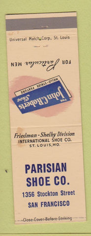 Matchbook Cover - Parisian Shoe John Roberts shoes San Francisco CA