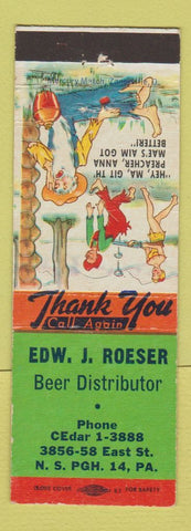 Matchbook Cover - Edw Roeser Beer Distributor Pittsburgh PA hillbilly #2