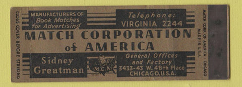 Matchbook Cover - March Corporation of America Chicago IL SAMPLE Full Length