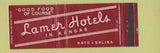 Matchbook Cover - Lamer Hotels Hays Salina KS Full Length