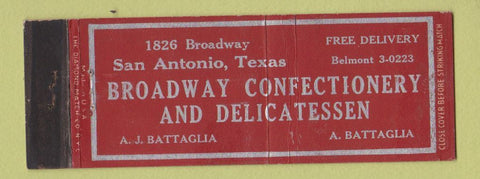 Matchbook Cover - Broadway Confectionery Deli San Antonio TX Full Length