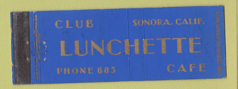 Matchbook Cover - Club Lunchette Cafe Sonora CA Full Length