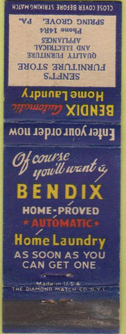 Matchbook Cover - Bendix Laundry Furniture Spring Grove PA