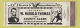 Matchbook Cover - W Harold Thomas County Clerk Election Abraham Lincoln