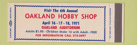 Matchbook Cover - Oakland CA Hobby Shop 1971 Full Length