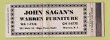 Matchbook Cover - John Sagan's Warren Furniture Warren RI WEAR Full Length