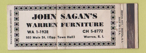 Matchbook Cover - John Sagan's Warren Furniture Warren RI WEAR Full Length