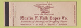 Matchbook Cover - Martin Falk Paper Company Minneapolis MN Full Length