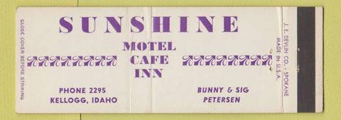 Matchbook Cover - Sunshine Motel Cafe Inn Kellogg ID Full Length
