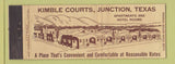 Matchbook Cover - Kimble Courts Motel Junction TX Full Length