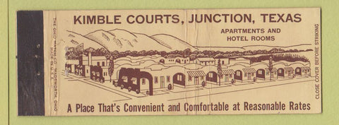 Matchbook Cover - Kimble Courts Motel Junction TX Full Length