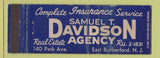 Matchbook Cover - Samuel Davidson Insurance East Rutherford NJ WEAR Full Length