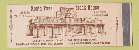 Matchbook Cover - Reata Pass Steak House Scottsdale AZ  Full Length