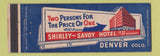 Matchbook Cover - Shirley Savoy Hotel Denver Colorado Full Length
