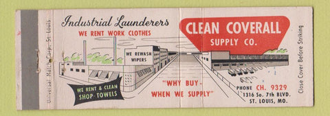 Matchbook Cover - Clean Coverall Supply St Louis MO #1 Full Length