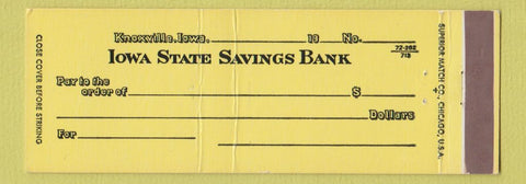 Matchbook Cover - Iowa State Savings Bank Knoxville IA Full Length