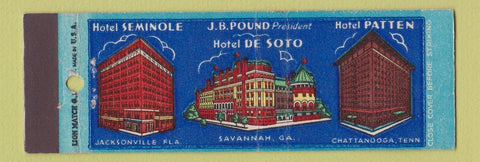 Matchbook Cover - Hotels Jacksonville FL Savannah GA Chattanooga TN Full Length