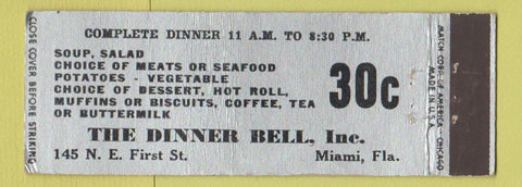 Matchbook Cover - The Dinner Bell Miami FL Full Length