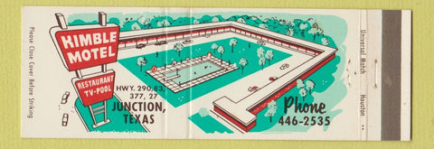 Matchbook Cover - Kimble Motel Junction TX Full Length