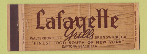 Matchbook Cover - Lafayette Grills Brunswick GA Full Length