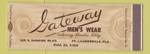 Matchbook Cover - Gateway Men's Clothes Fort Lauderdale FL Full Length