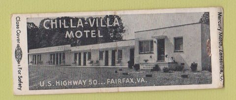 Matchbook Cover - Chilla Villa Motel Fairfax VA BOBTAIL