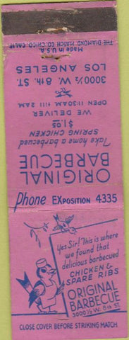 Matchbook Cover - Original BBQ Los Angeles CA WEAR