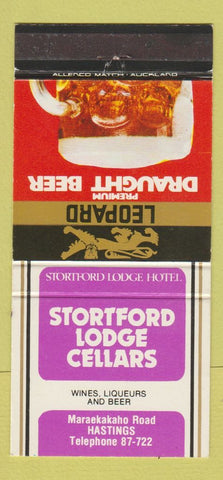 Matchbook Cover - Leopard Beer Stortford Lodge Hastings New Zealand 30 Strike