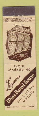 Matchbook Cover - Wine Barrel House Modesto CA Midget