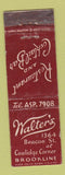 Matchbook Cover - Walter's Restaurant Brookline MA Midget