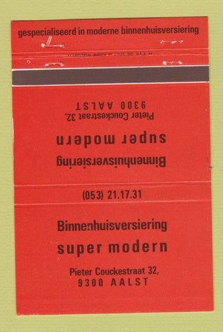 Matchbook Cover Binnenhuisversiering Super Modern Pieter Couckestraat 40 Strike