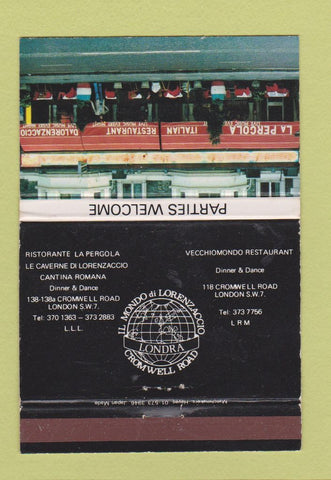 Matchbook Cover - La Percola Italian Restaurant London UK  40 Strike