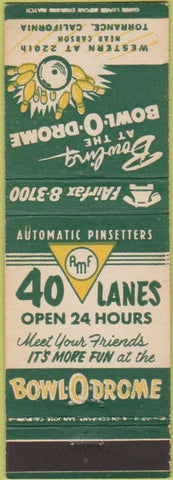 Matchbook Cover - Bowl O Drome bowling Torrance CA