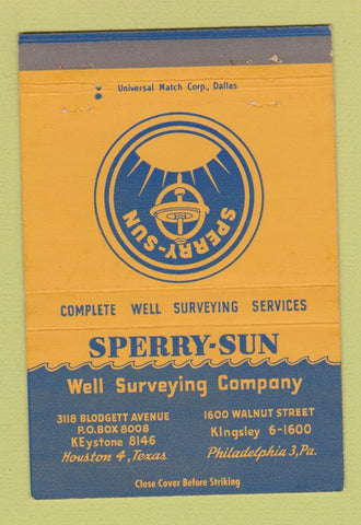 Matchbook Cover - Sperry Sun Well Surveying Houston TX Philadelphia PA 40 Strike